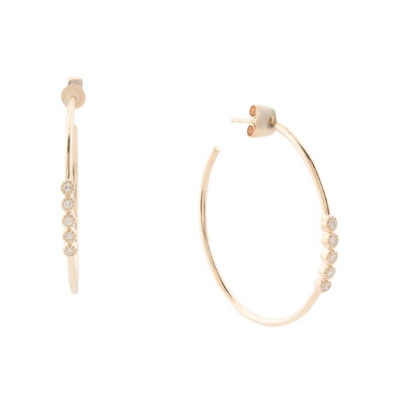 RON HAMI Gold/Diamond 14kt Gold Open Diamond Hoop Earrings - Picture 1 of 2